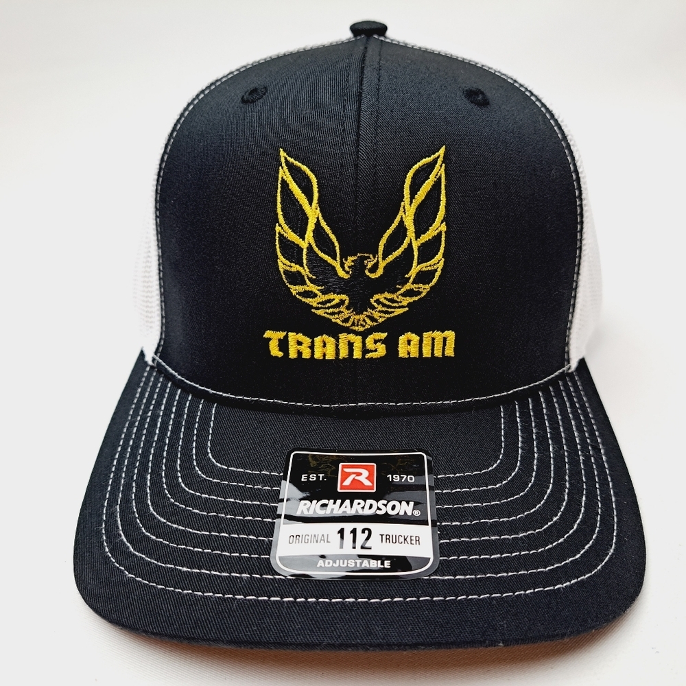 Trans Am Firebird Trucker Mesh Snapback Curved Bill Hat Cap Black Whi…
